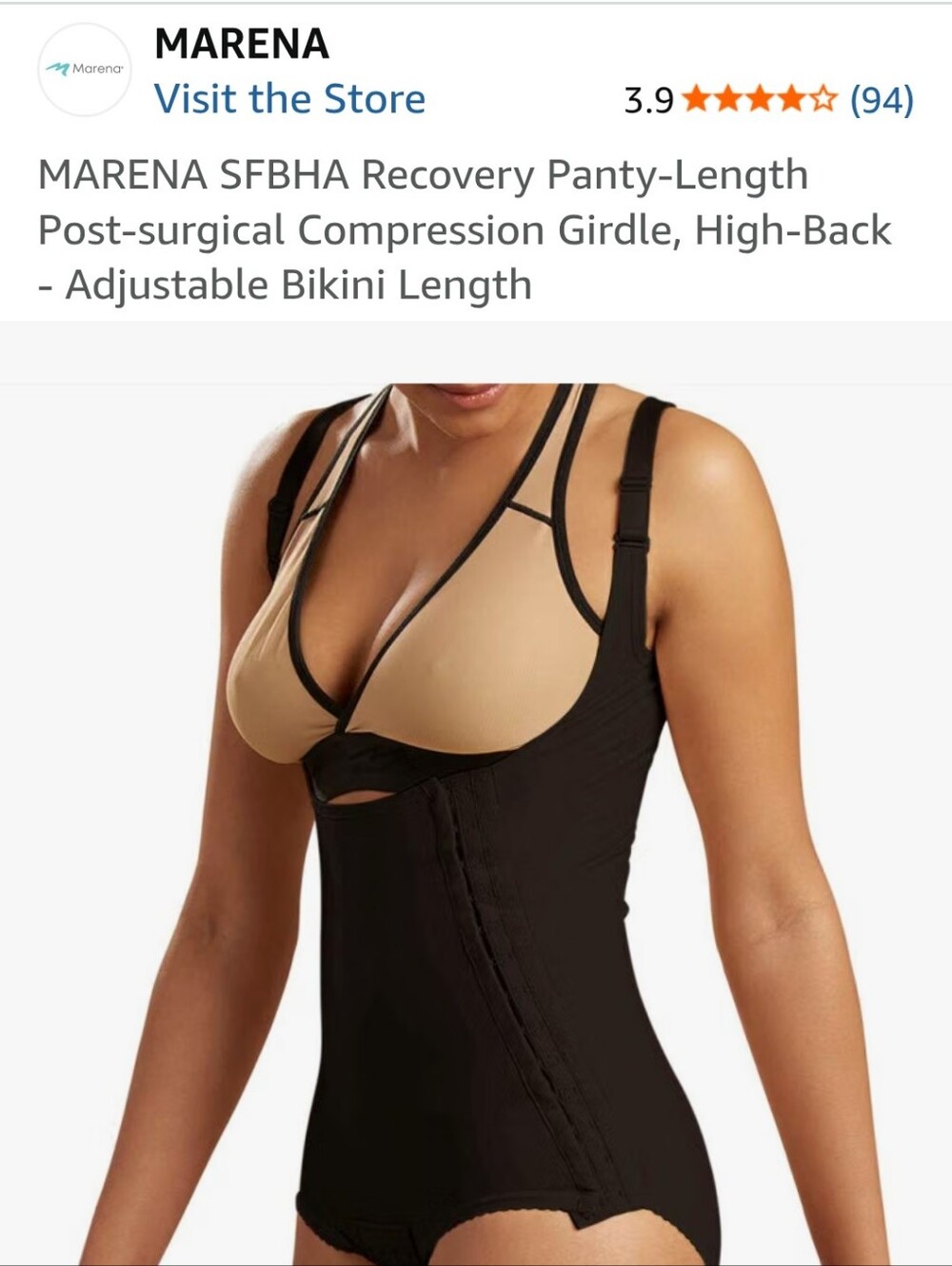 Marena Black High-Back Post-Surgical Compression Bodysuit